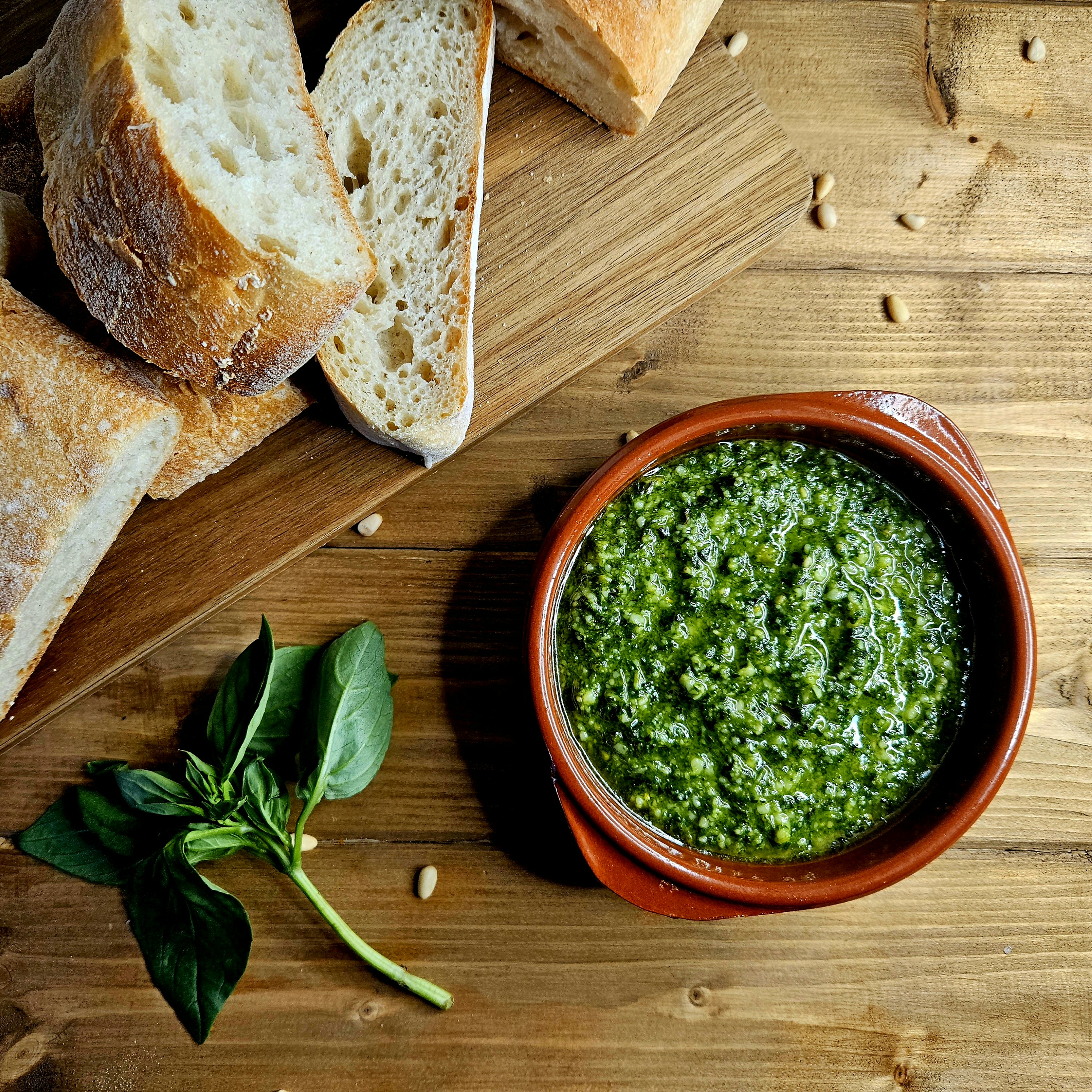 Genovese Pesto with Basil, Parmesan, Pine Nuts, Garlic, and Olive Oil