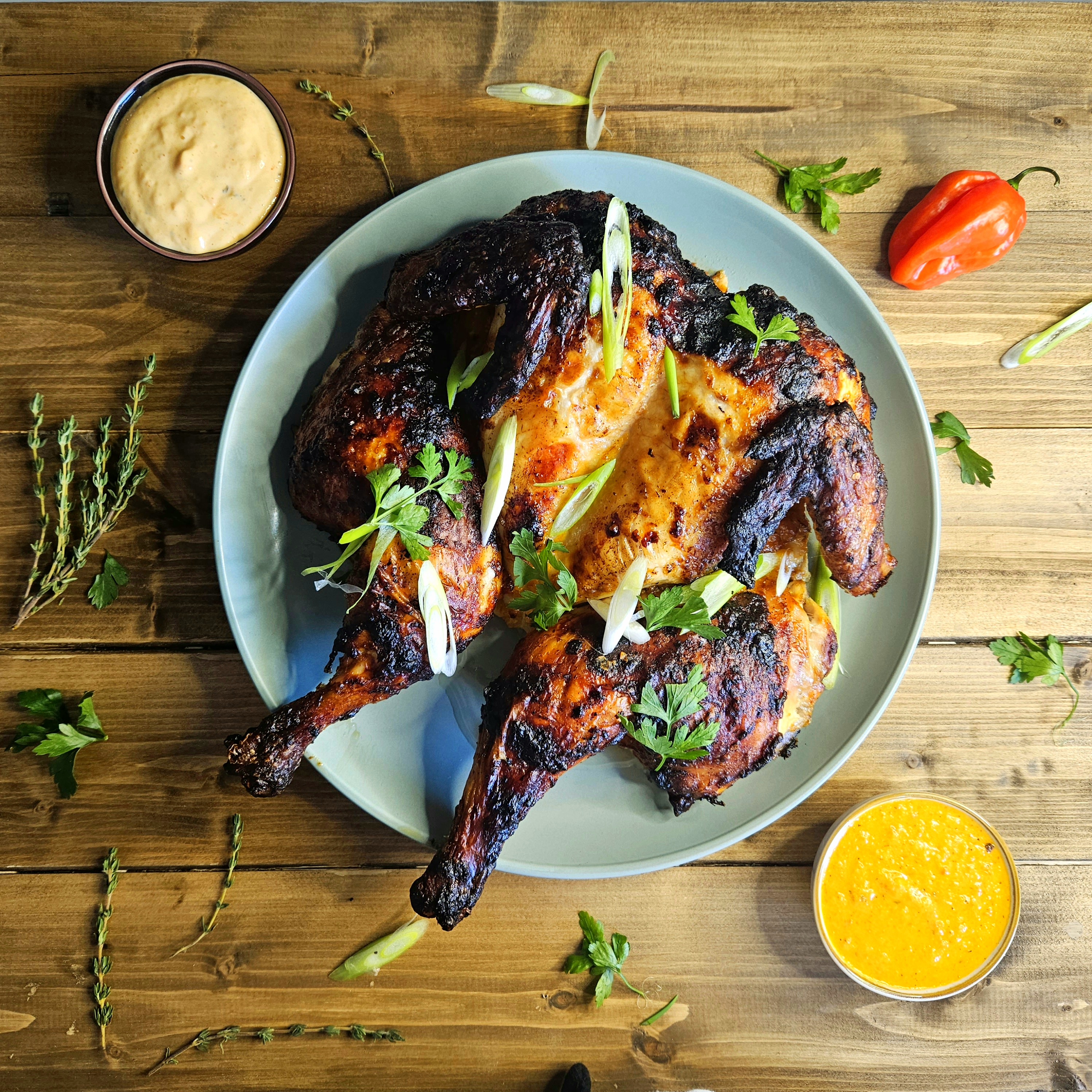 Peri-Peri Spatchcoked Chicken with Perinaise and Peri-Peri Sauce