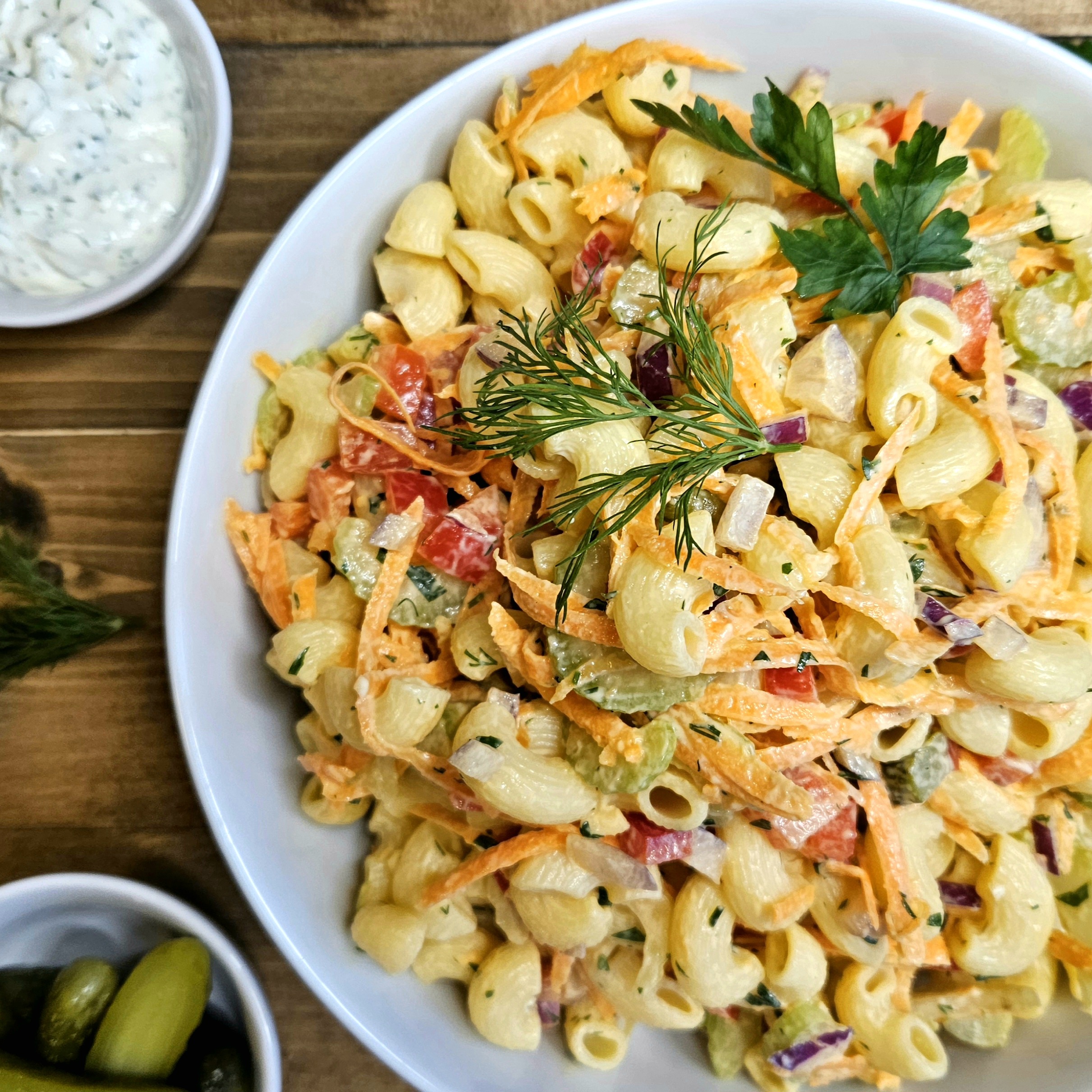 Macaroni Salad with Elbow MAcaroni and a Ranch Style Dresssing